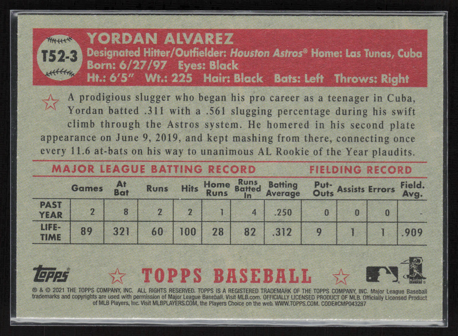2021 Topps #T52-3 Yordan Alvarez 1952 Topps Redux