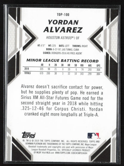 2019 Bowman Platinum #TOP-100 Yordan Alvarez Top Prospects