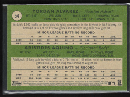 2020 Topps Heritage #54 AL/NL Rookie Stars (Yordan Alvarez / A. Aquino) RC