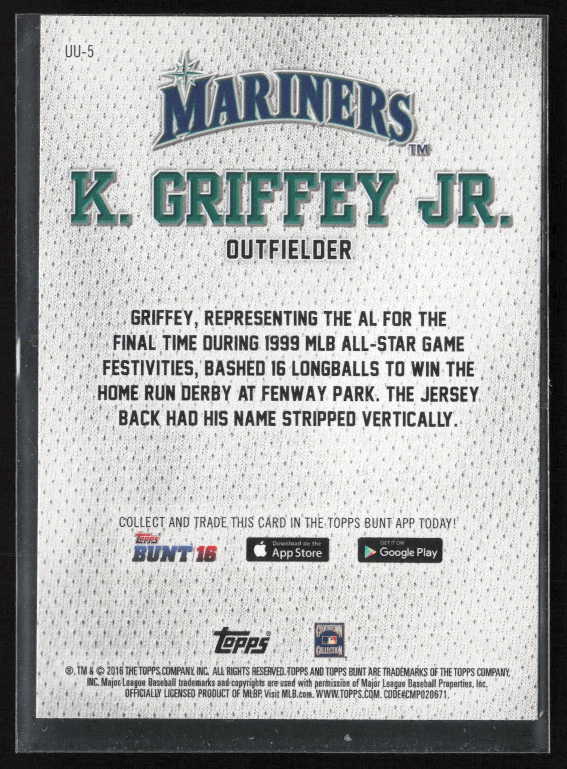 2016 Topps Bunt #UU-5 Ken Griffey Jr. Unique Unis
