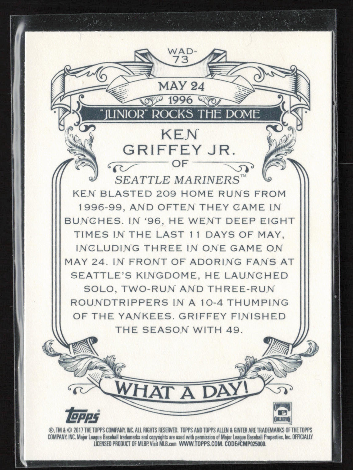 2017 Topps Allen & Ginter #WAD-73 Ken Griffey Jr. What a Day!