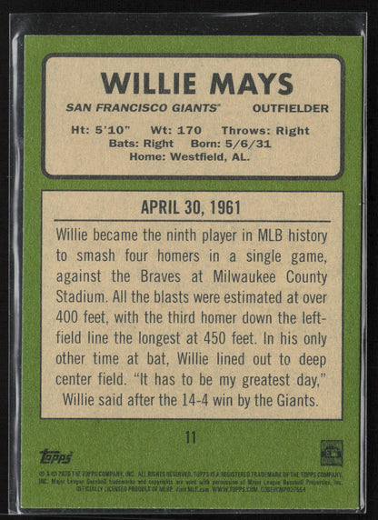 2020 Topps Heritage #11 Willie Mays 20 Giants Seasons