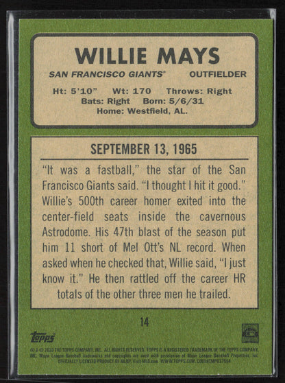 2020 Topps Heritage #14 Willie Mays 20 Giants Seasons