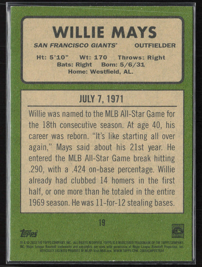 2020 Topps Heritage #19 Willie Mays 20 Giants Seasons