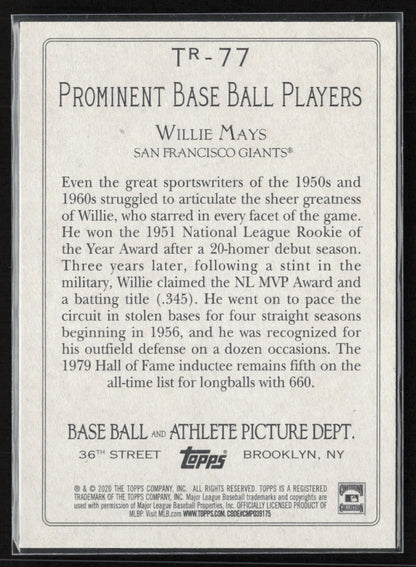 2020 Topps #TR-77 Willie Mays Turkey Red 2020 (Series 2)