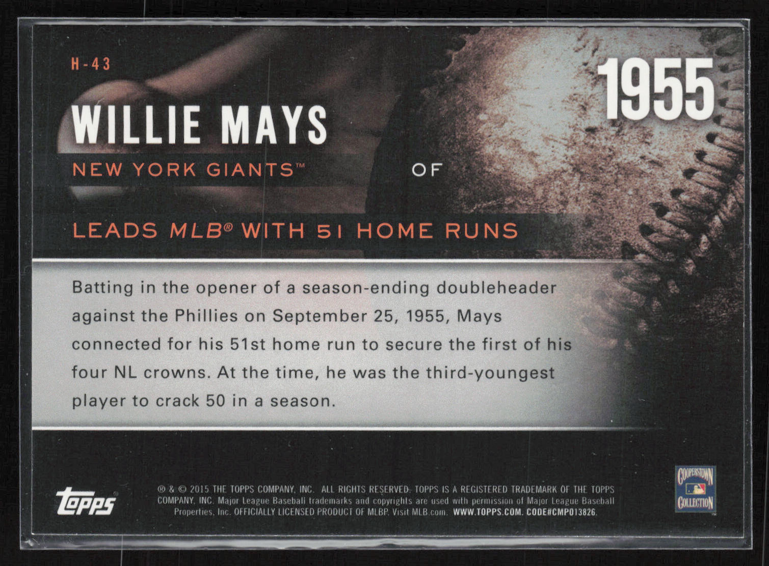 2015 Topps #H-43 Willie Mays Highlight of the Year