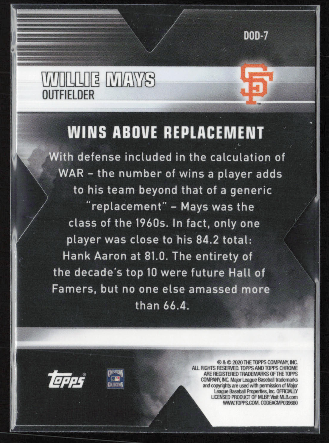 2020 Topps Chrome #DOD-7 Willie Mays Decade of Dominance Die Cut