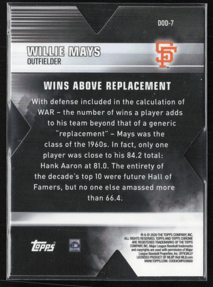 2020 Topps Chrome #DOD-7 Willie Mays Decade of Dominance Die Cut