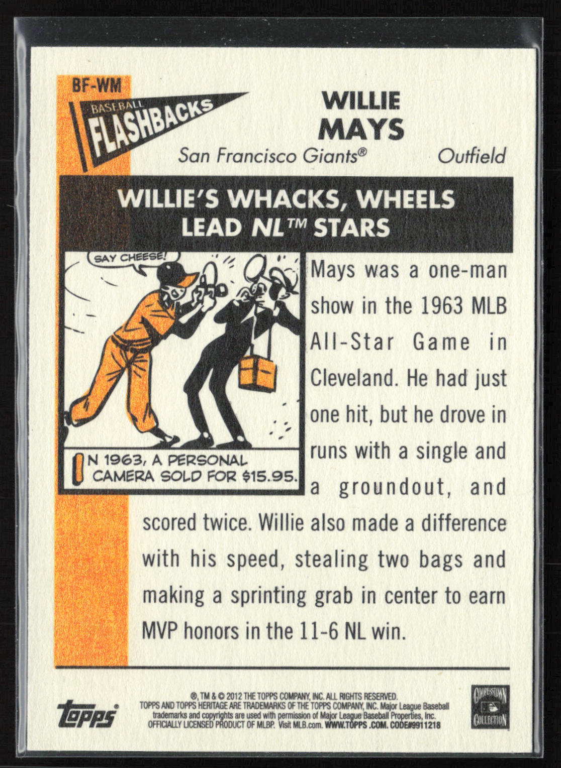 2012 Topps Heritage #BF-WM Willie Mays Baseball Flashbacks