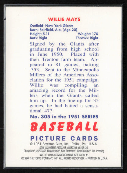2013 Bowman Chrome #305 Willie Mays Rookie Reprint
