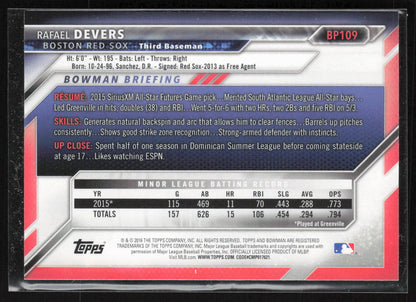 2016 Bowman #BP109 Rafael Devers Prospects