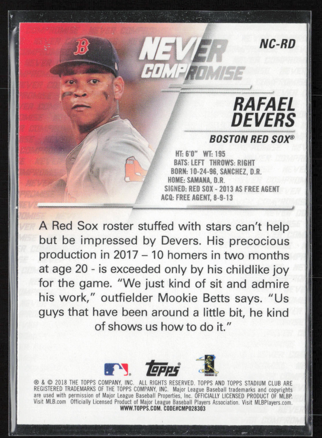 2018 Stadium Club #NC-RD Rafael Devers Never Compromise