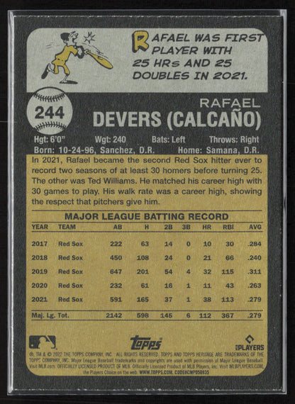 2022 Topps Heritage #244 Rafael Devers Chrome Purple Refractor