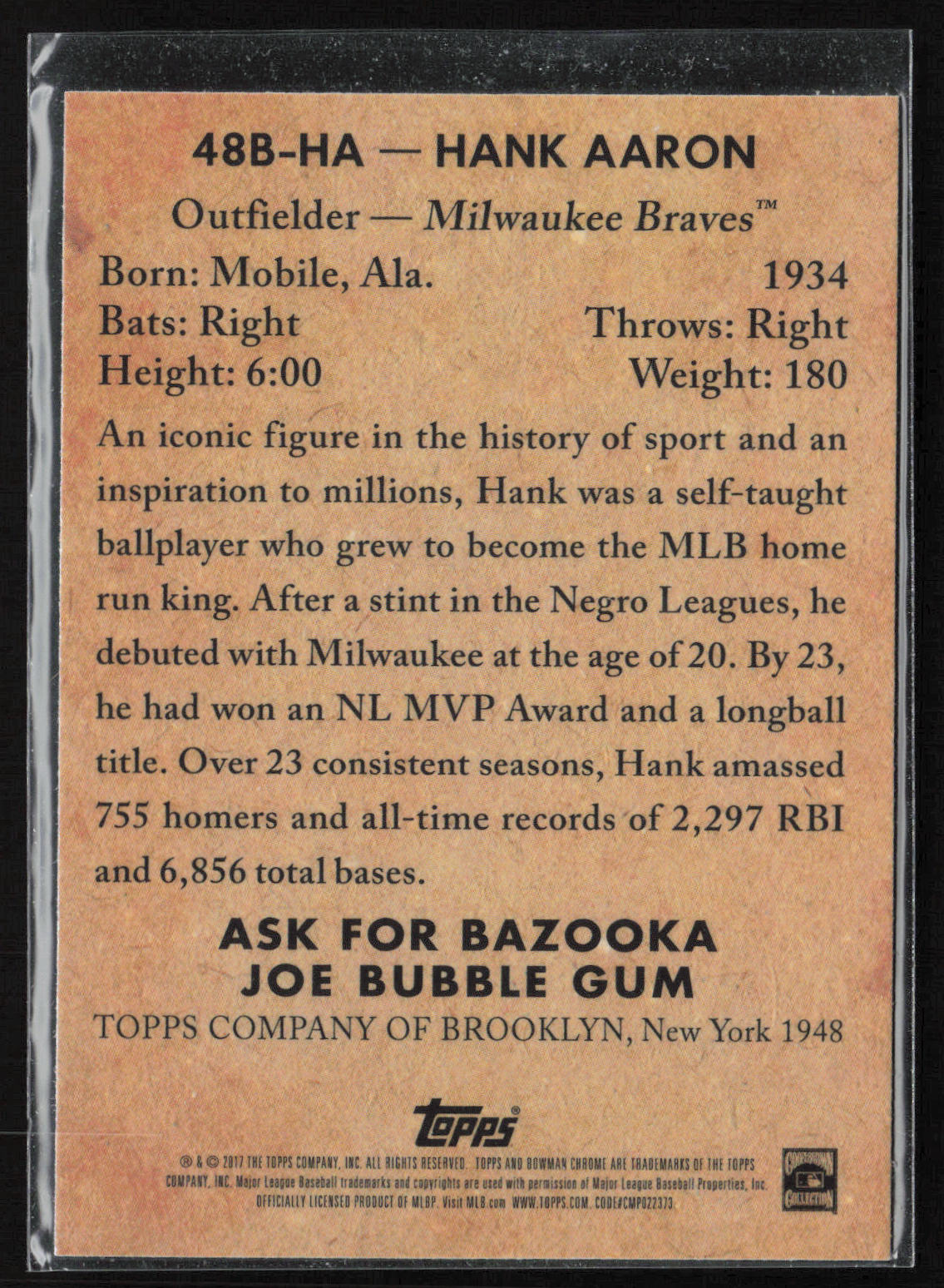 2017 Bowman #48B-HA Hank Aaron 1948 Bowman Chrome