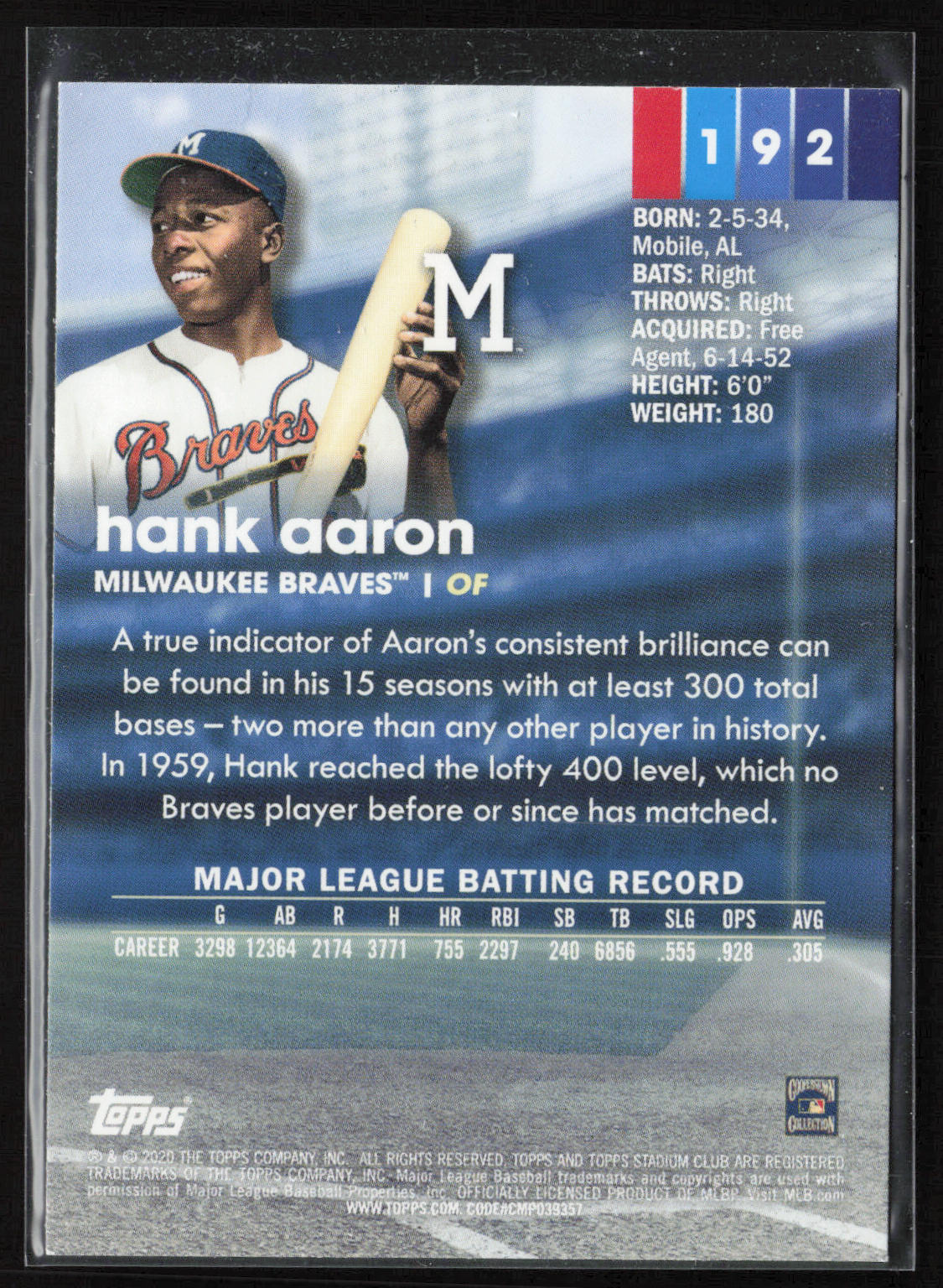 2020 Stadium Club #192 Hank Aaron