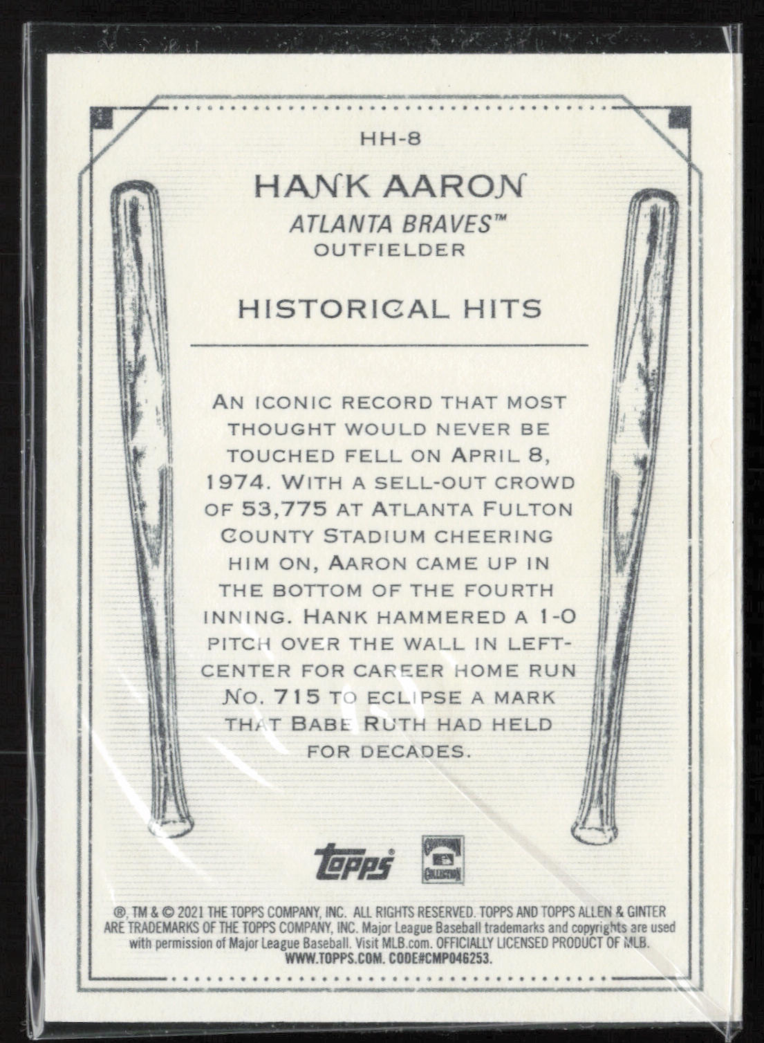 2021 Topps Allen & Ginter #HH-8 Hank Aaron Historical Hits