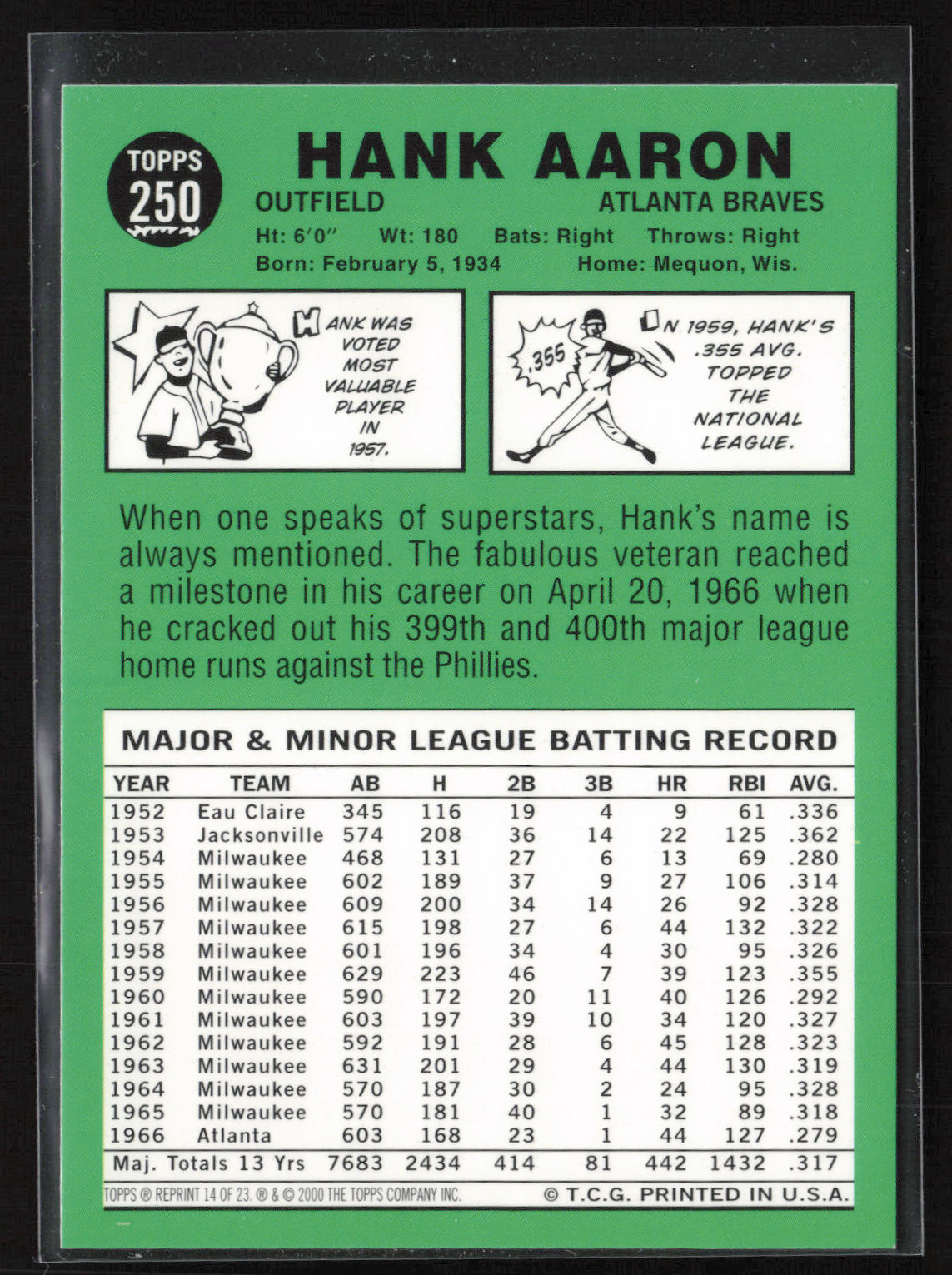 2000 Topps #14 Hank Aaron