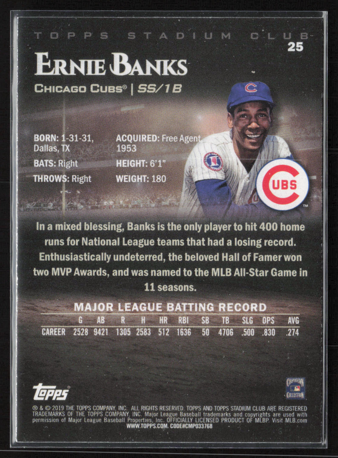 2019 Stadium Club #25 Ernie Banks
