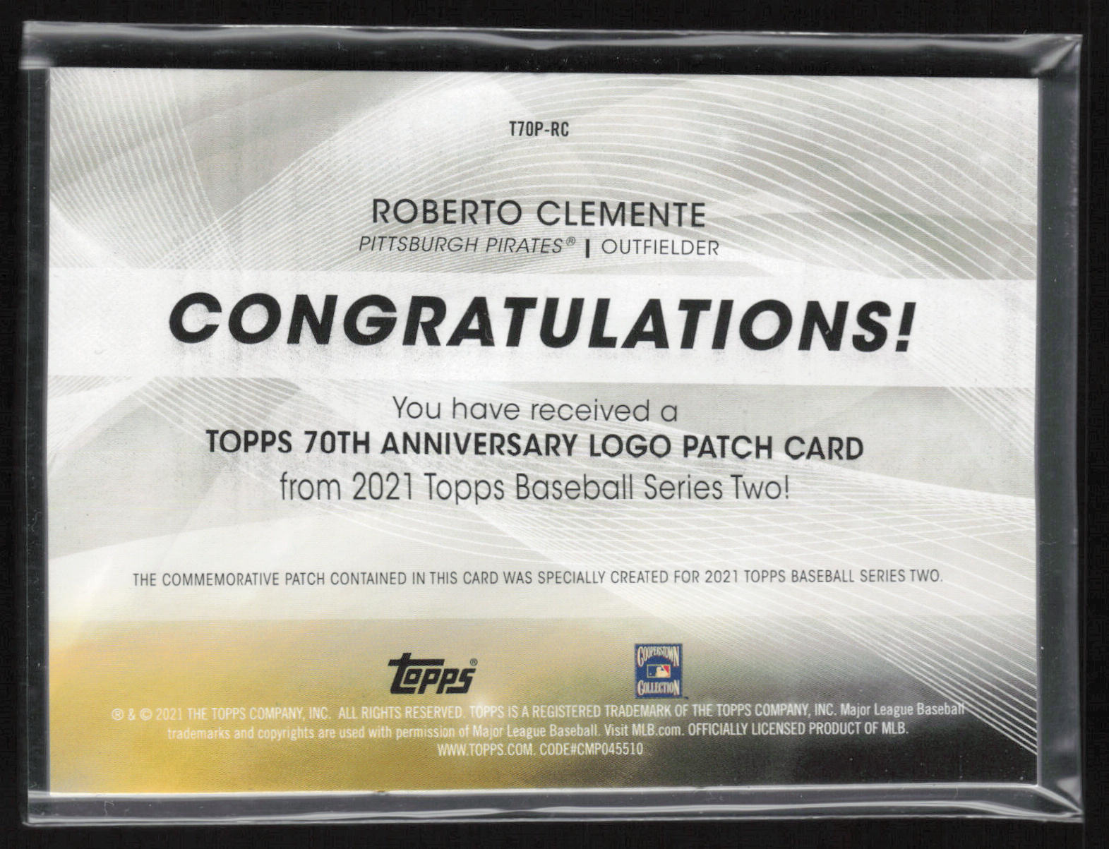 2021 Topps #T70P-RC Roberto Clemente 70th Anniversary Logo Patch (Series 2)