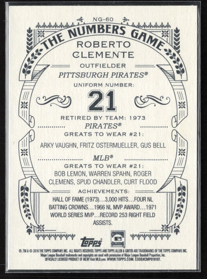 2016 Topps Allen & Ginter #NG-60 Roberto Clemente The Numbers Game