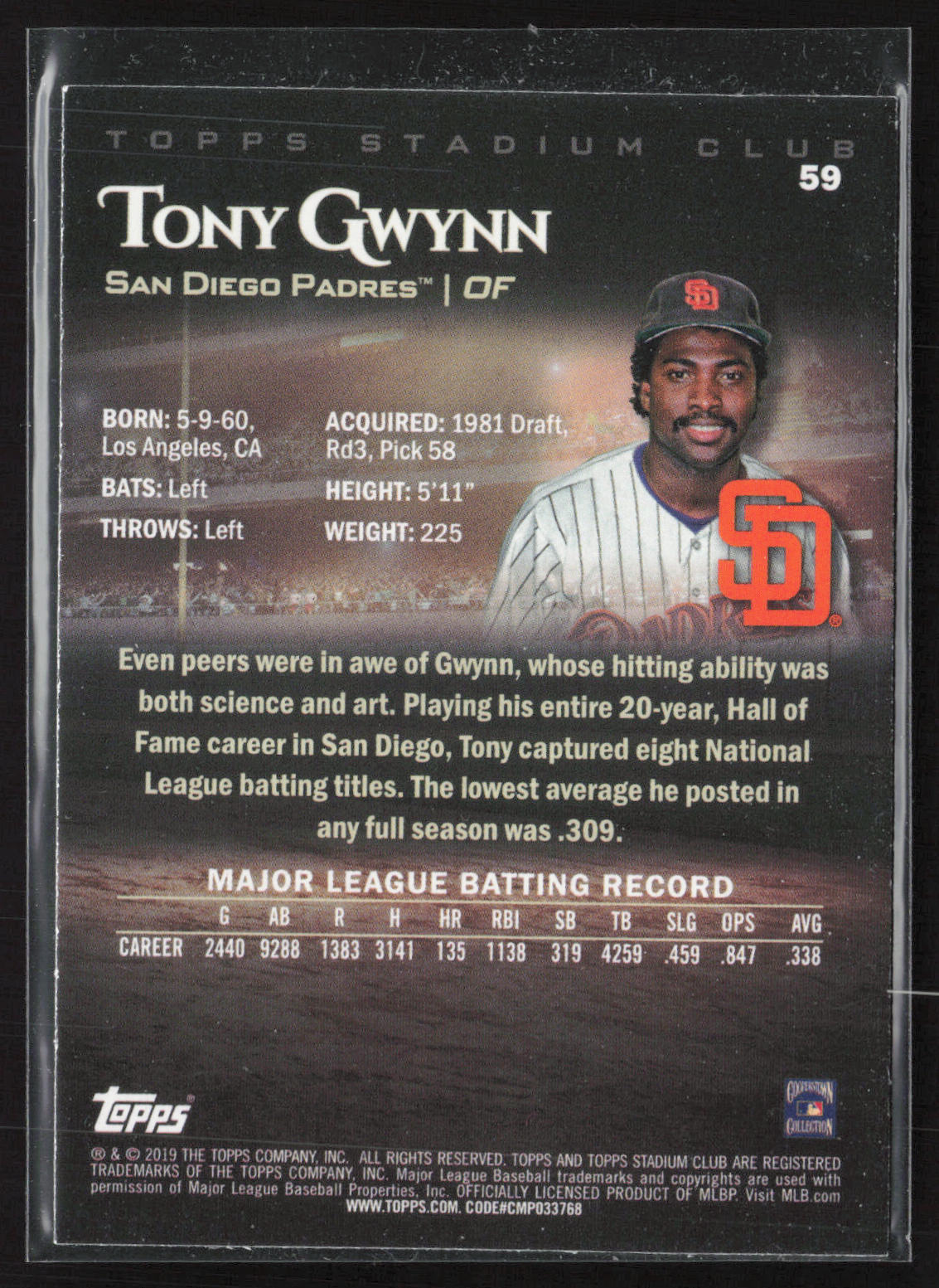 2019 Stadium Club #59 Tony Gwynn Red Foil