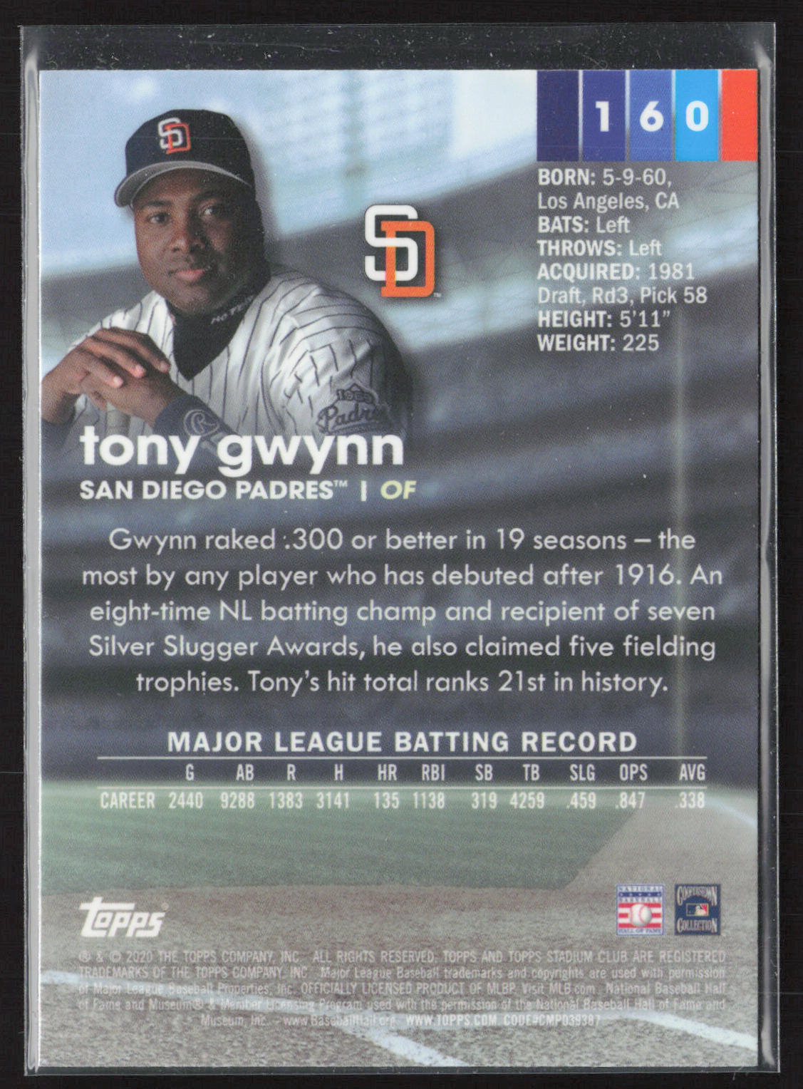 2020 Stadium Club #160 Tony Gwynn Chrome