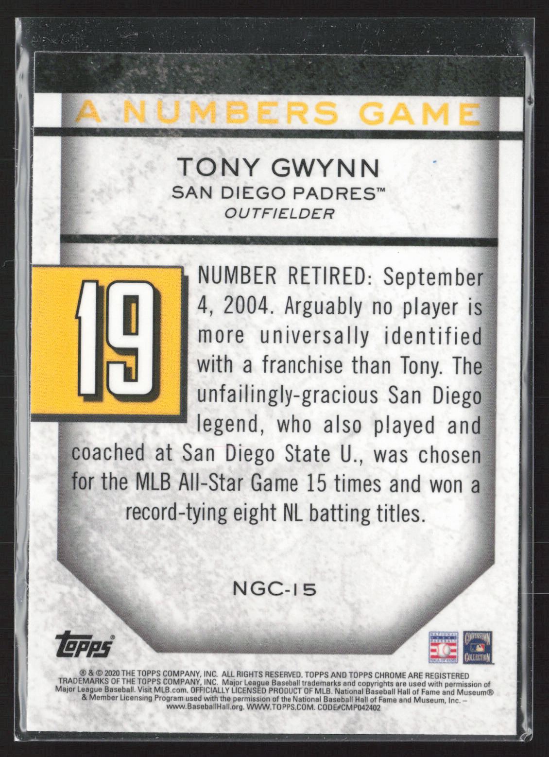2020 Topps Chrome Update #NGC-15 Tony Gwynn A Numbers Game