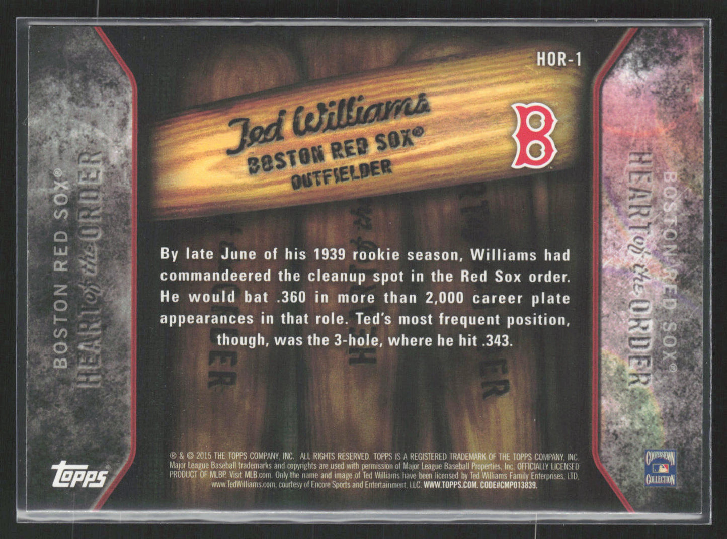 2015 Topps #HOR-1 Ted Williams Heart of the Order