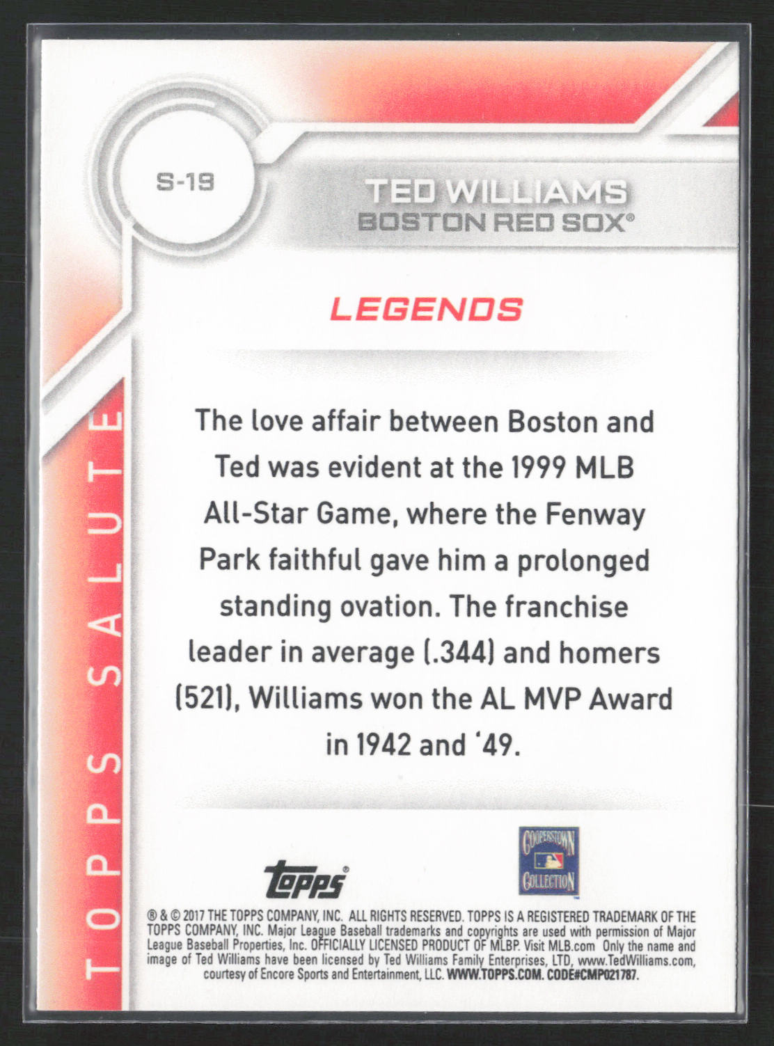 2017 Topps #S-19 Ted Williams Salute