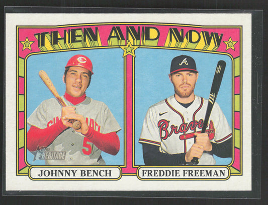 2021 Topps Heritage #TN-7 Johnny Bench / Freddie Freeman Then and Now