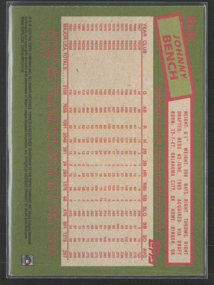 2020 Topps #85-35 Johnny Bench 1985 Topps Baseball 35th Anniversary (Series One)