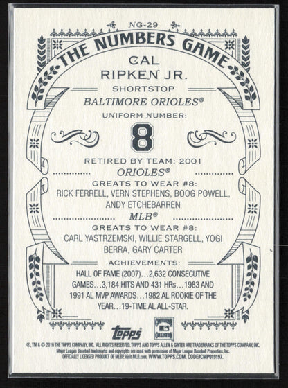 2016 Topps Allen & Ginter #NG-29 Cal Ripken Jr. The Numbers Game