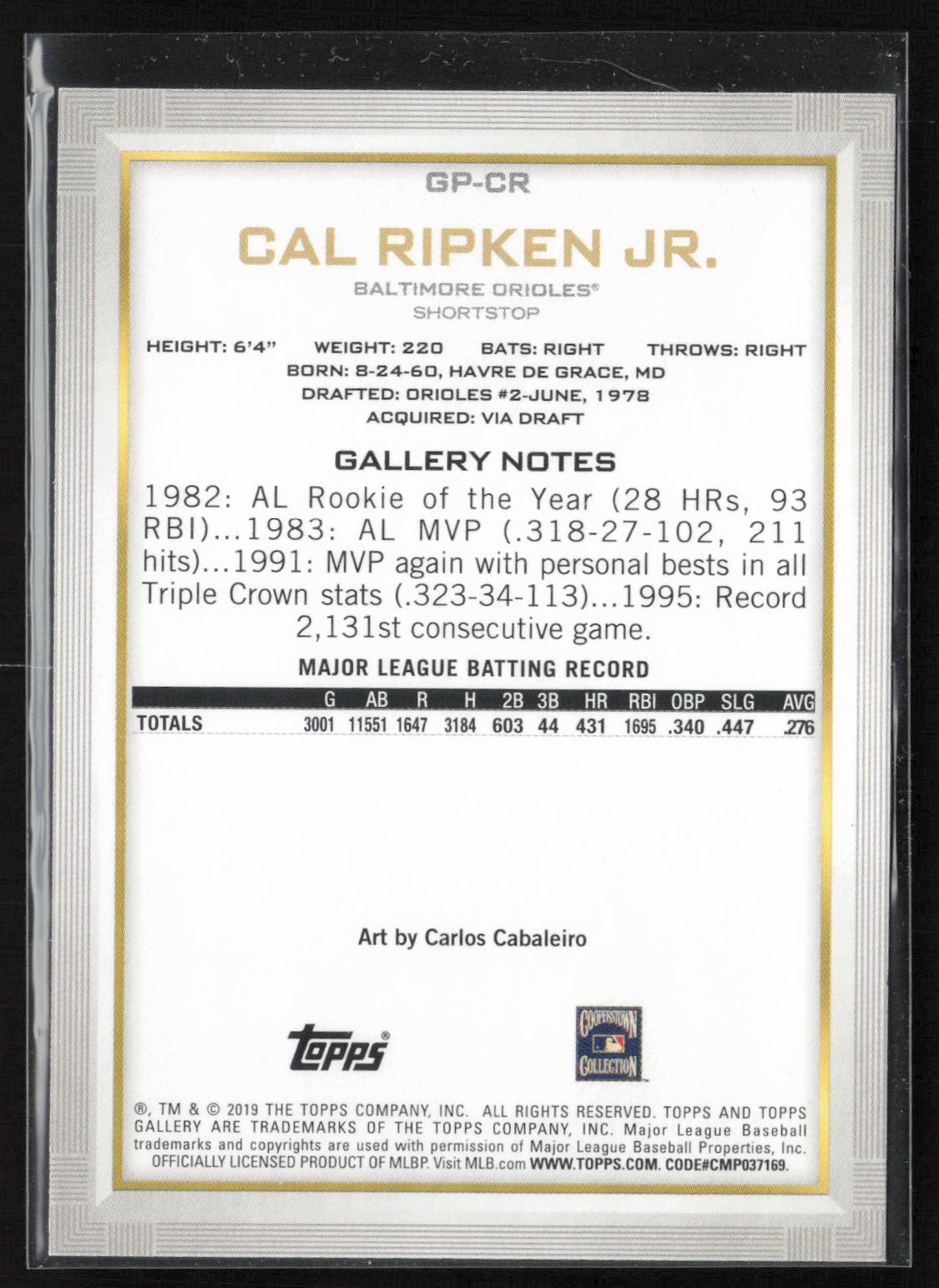 2019 Bowman Platinum #GP-CR Cal Ripken Jr. National Baseball Card Day Gallery