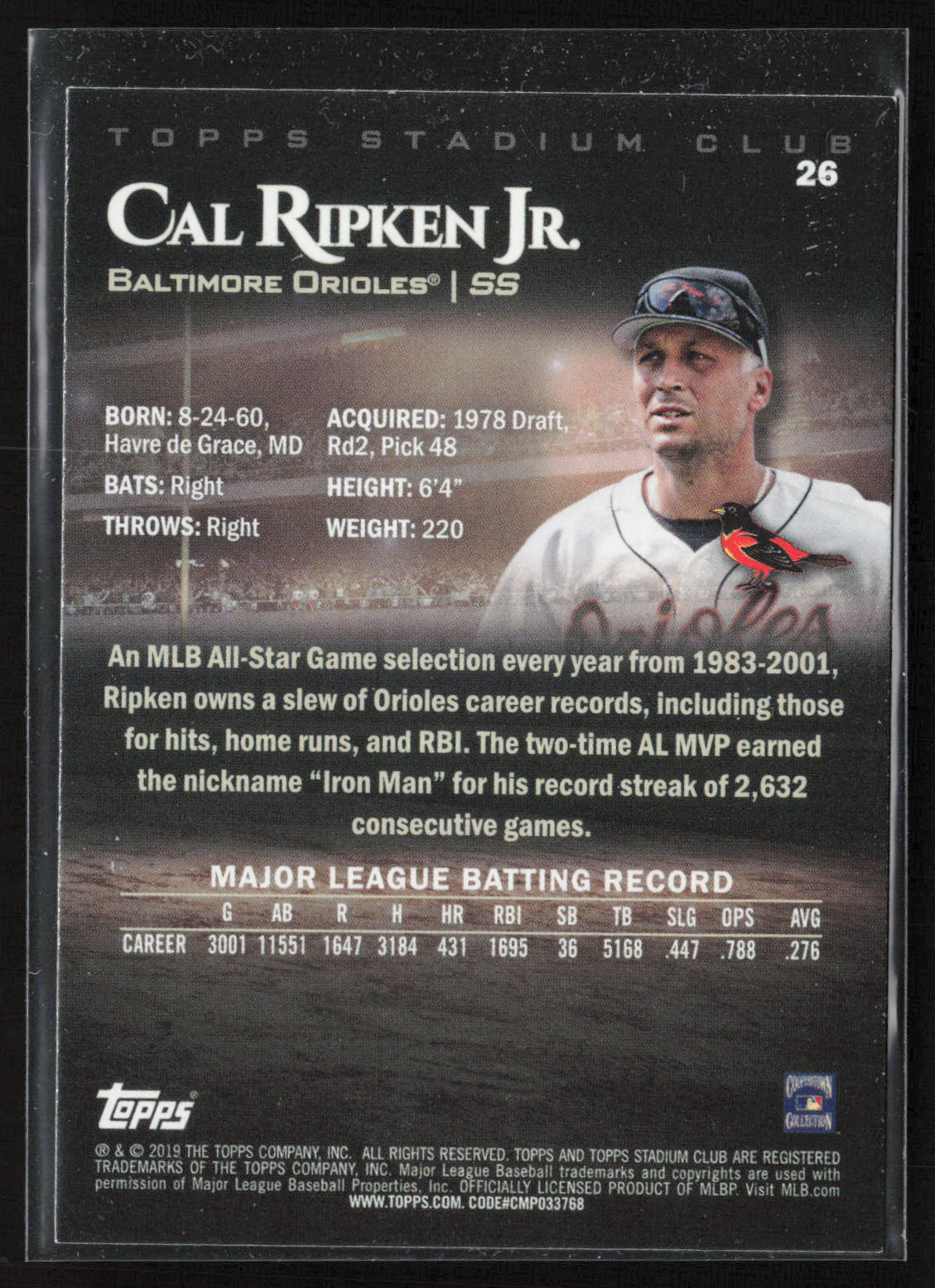 2019 Topps Stadium Club #26 Cal Ripken Jr.