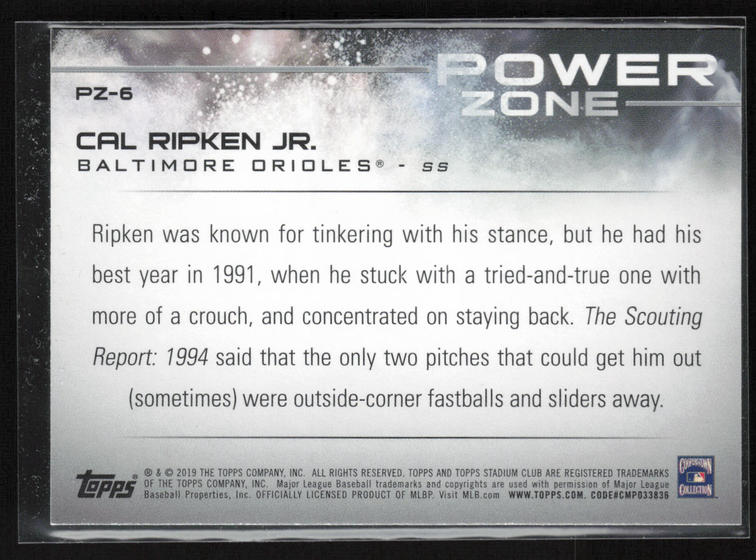2019 Stadium Club #PZ-6 Cal Ripken Jr. Power Zone