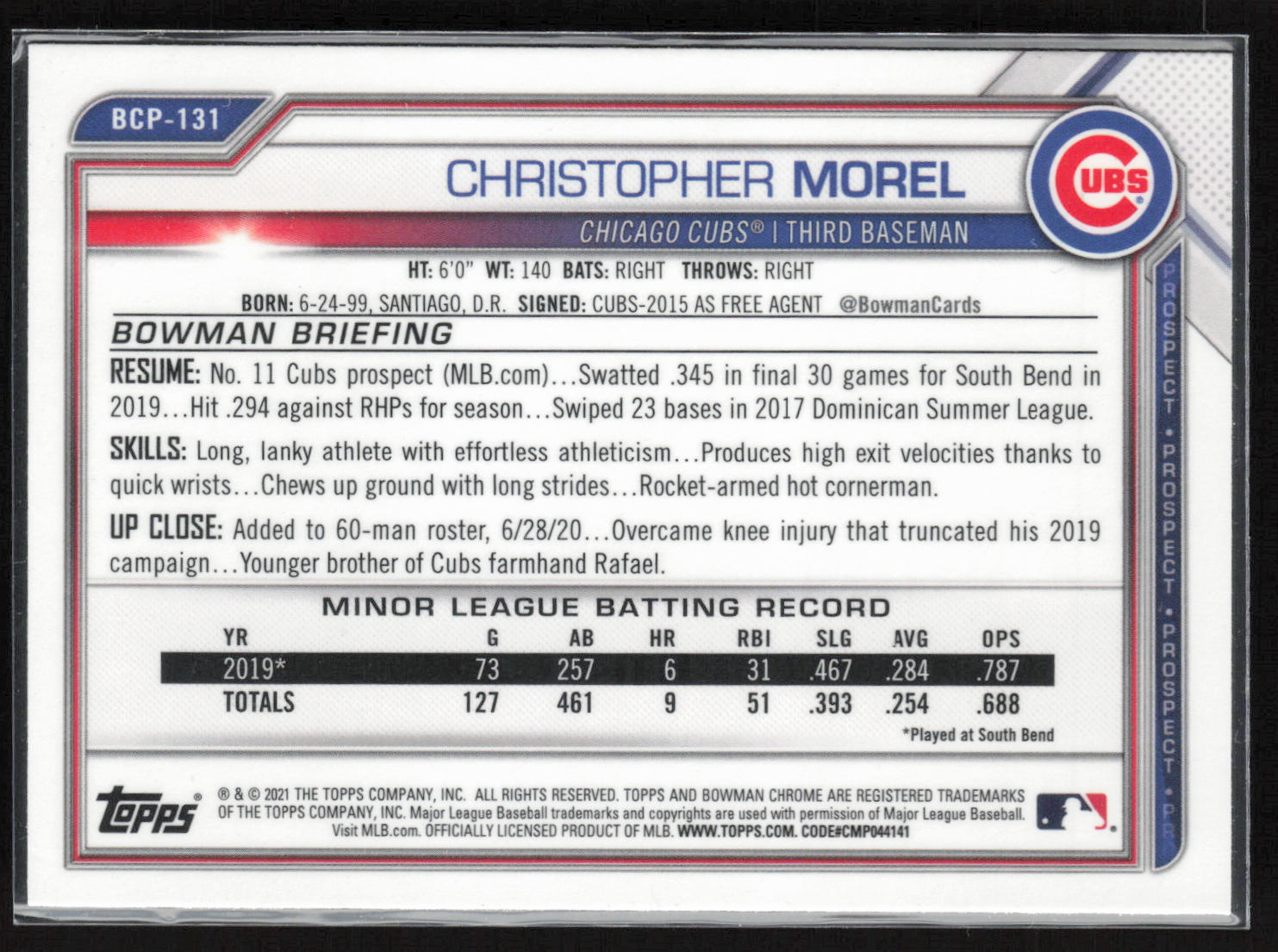2021 Bowman #BCP-131 Christopher Morel Chrome Prospects