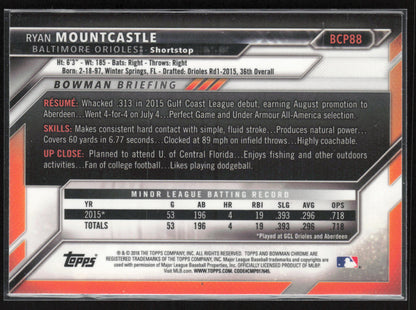 2016 Bowman #BCP88 Ryan Mountcastle Chrome Prospects