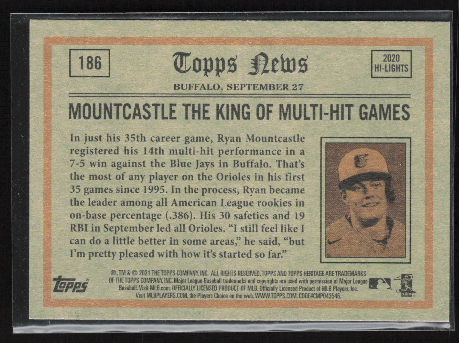 2021 Topps Heritage #186 Ryan Mountcastle