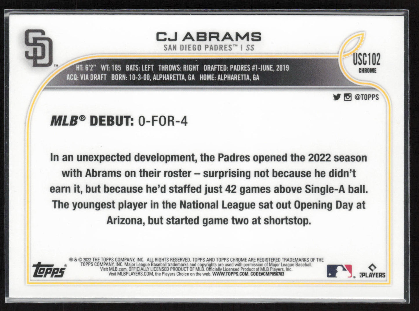 2022 Topps Chrome Update #USC102 CJ Abrams
