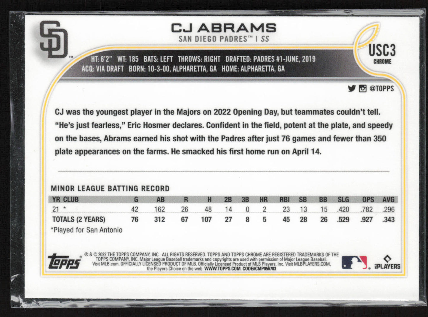 2022 Topps Chrome Update #USC3 CJ Abrams