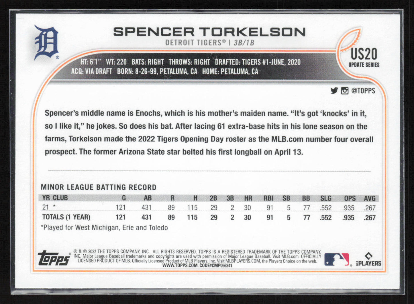 2022 Topps Update #US20 Spencer Torkelson