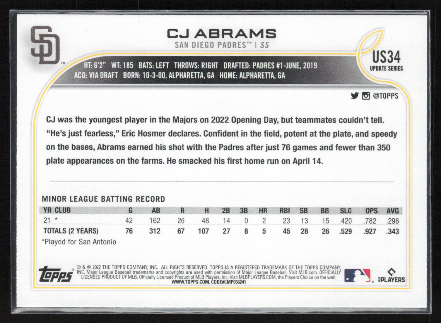 2022 Topps Update #US34 CJ Abrams
