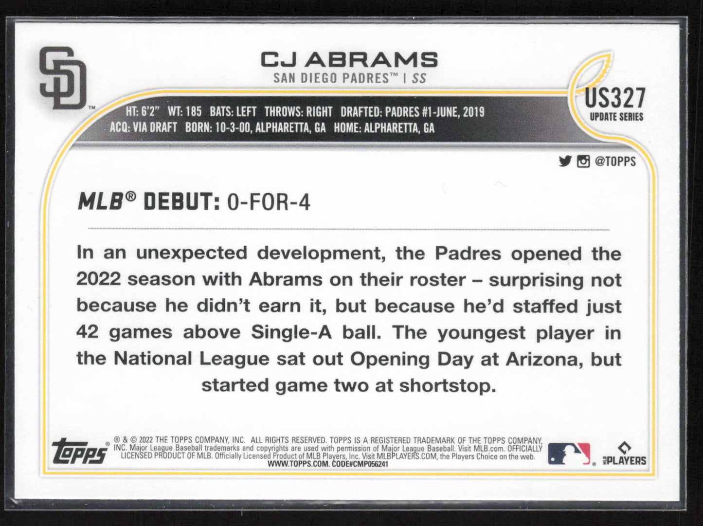 2022 Topps Update #US327 CJ Abrams