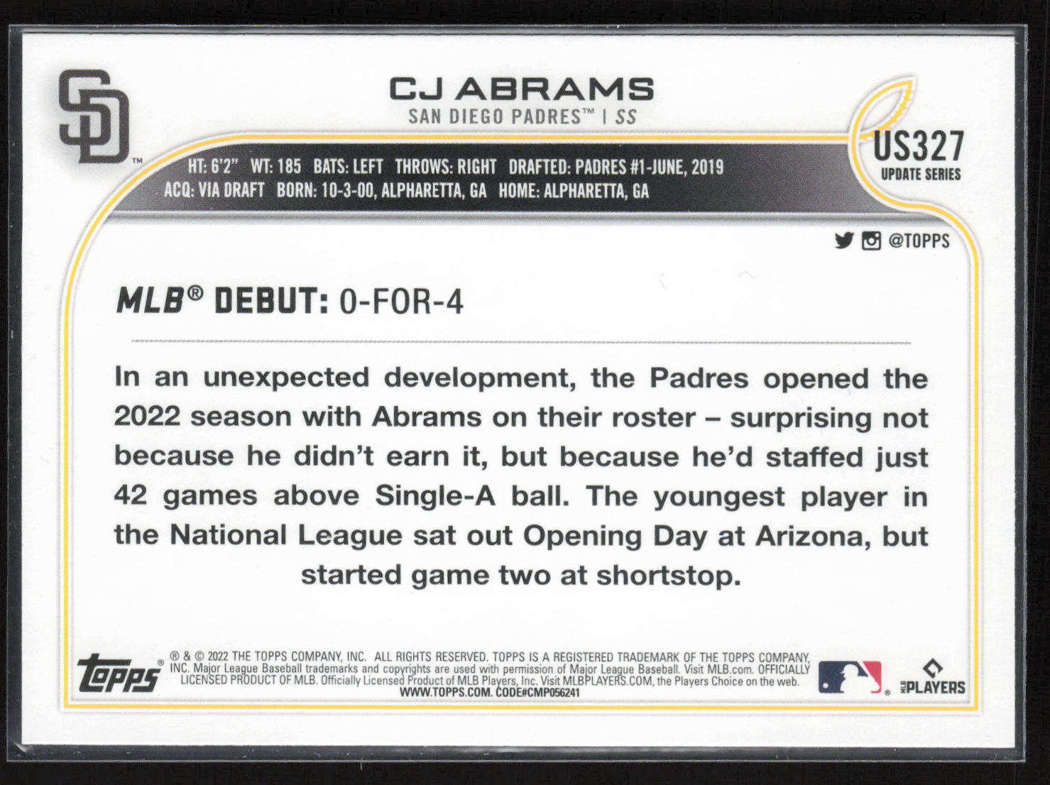 2022 Topps Update #US327 CJ Abrams