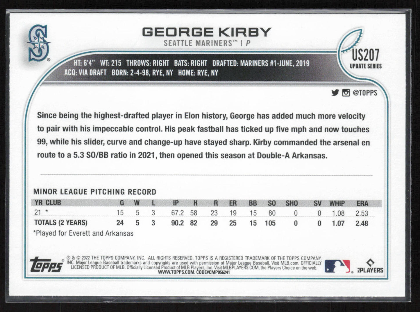 2022 Topps Update #US207 George Kirby