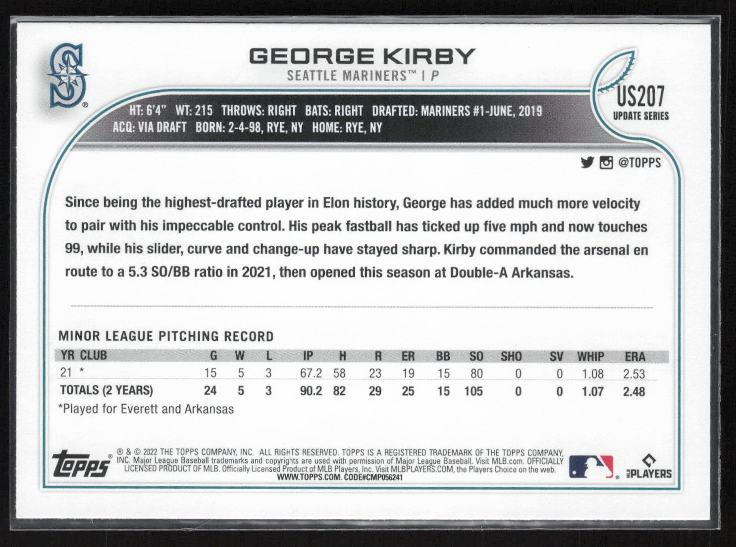 2022 Topps Update #US207 George Kirby