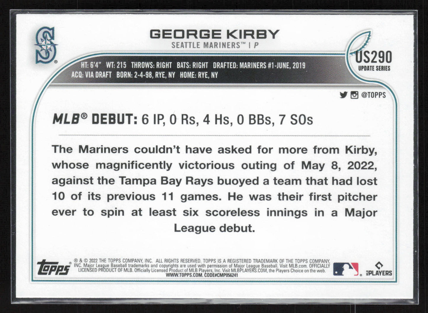 2022 Topps Update #US290 George Kirby