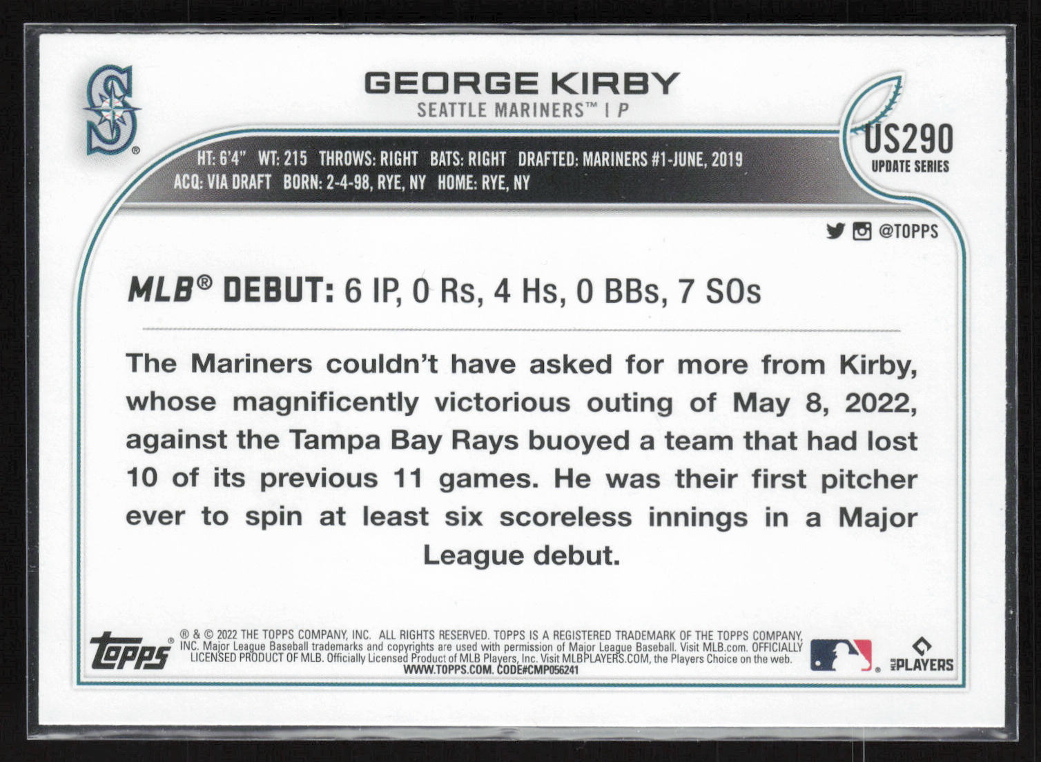 2022 Topps Update #US290 George Kirby