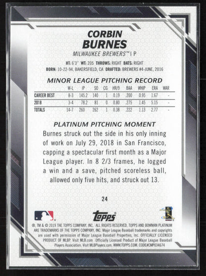 2019 Bowman Platinum #24 Corbin Burnes