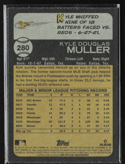 2022 Topps Heritage #280 Kyle Muller Chrome Purple Refractor